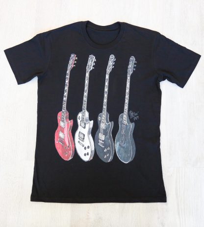 T-Shirt Only with artwork of Jack Fowler’s Gibson and Epiphone Les Paul Guitars