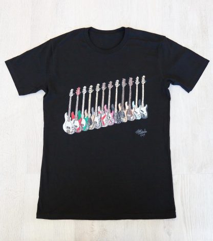 T-Shirt Only with artwork of Justin Hills’ Ernie Ball Music Man StingRay Basses