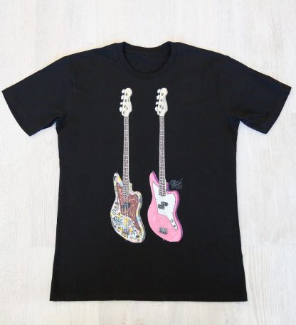 T-Shirt Only with artwork of Mark Hoppus’ Fender Matty Baratto Jaguar Basses
